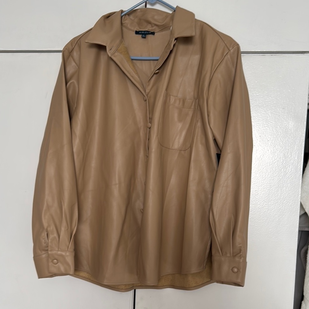 Tan Lightweight Faux Leather Shirt Jacket
